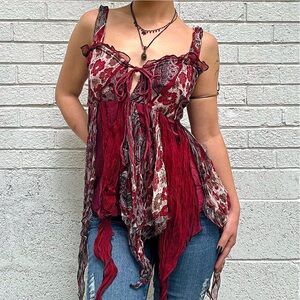 Y2K hazelhazelhazel 100% Silk Fairy Top Tie Back Boho Whimsygoth
